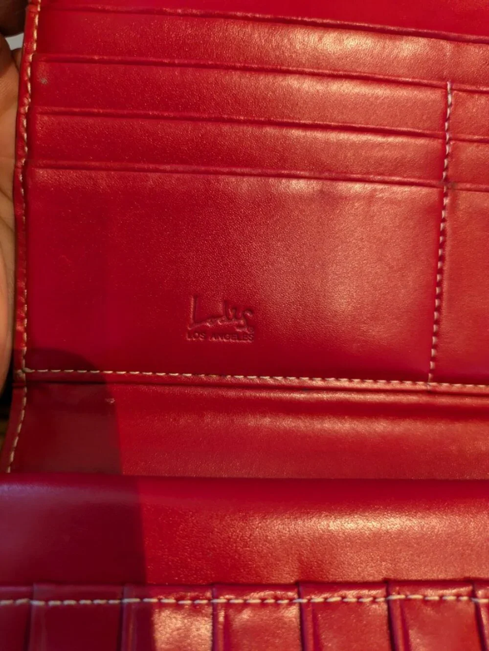 Lodis Black Leather Trifold Continental Wallet Red Interior Classic Vintage.